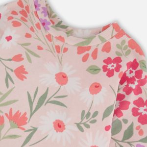 French Terry Dress Pink Printed Flowers - Image 4