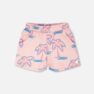 French Terry Shorts Light Pink Palm Print - Image 7