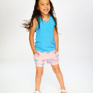 French Terry Shorts Light Pink Palm Print - Image 3