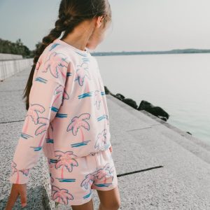 French Terry Shorts Light Pink Palm Print - Image 2