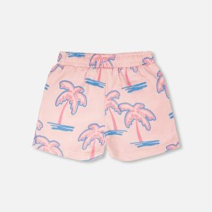 French Terry Shorts Light Pink Palm Print - Image 4
