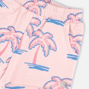 French Terry Shorts Light Pink Palm Print - Image 5