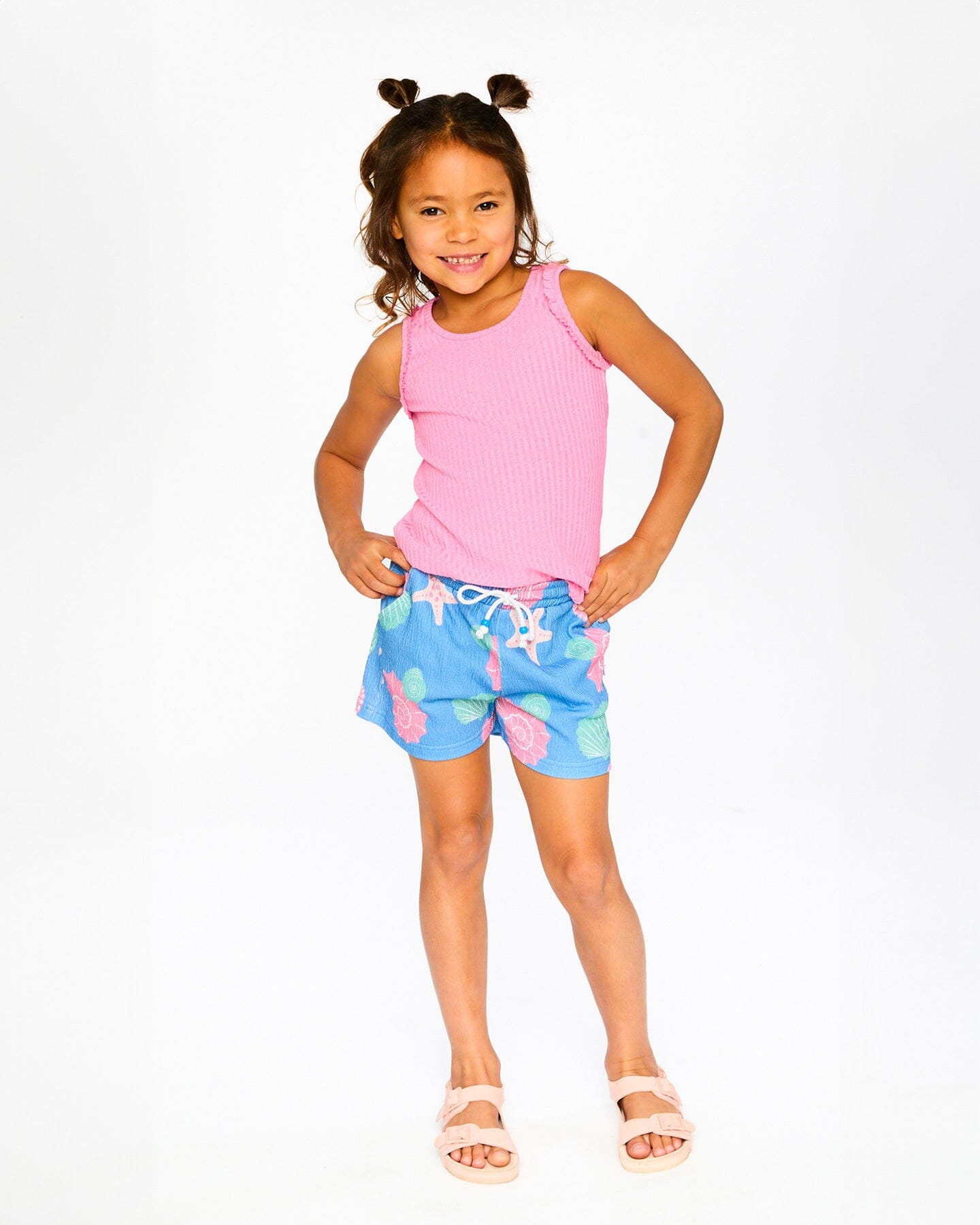 Crinkle Jersey Shorts Blue Shell Print - Image 2