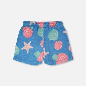 Crinkle Jersey Shorts Blue Shell Print - Image 3