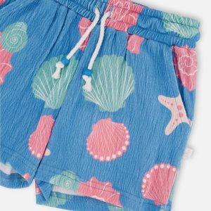 Crinkle Jersey Shorts Blue Shell Print - Image 4