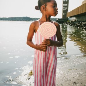 Crinkle Jersey Jumpsuit White And Pink Stripes - Image 3