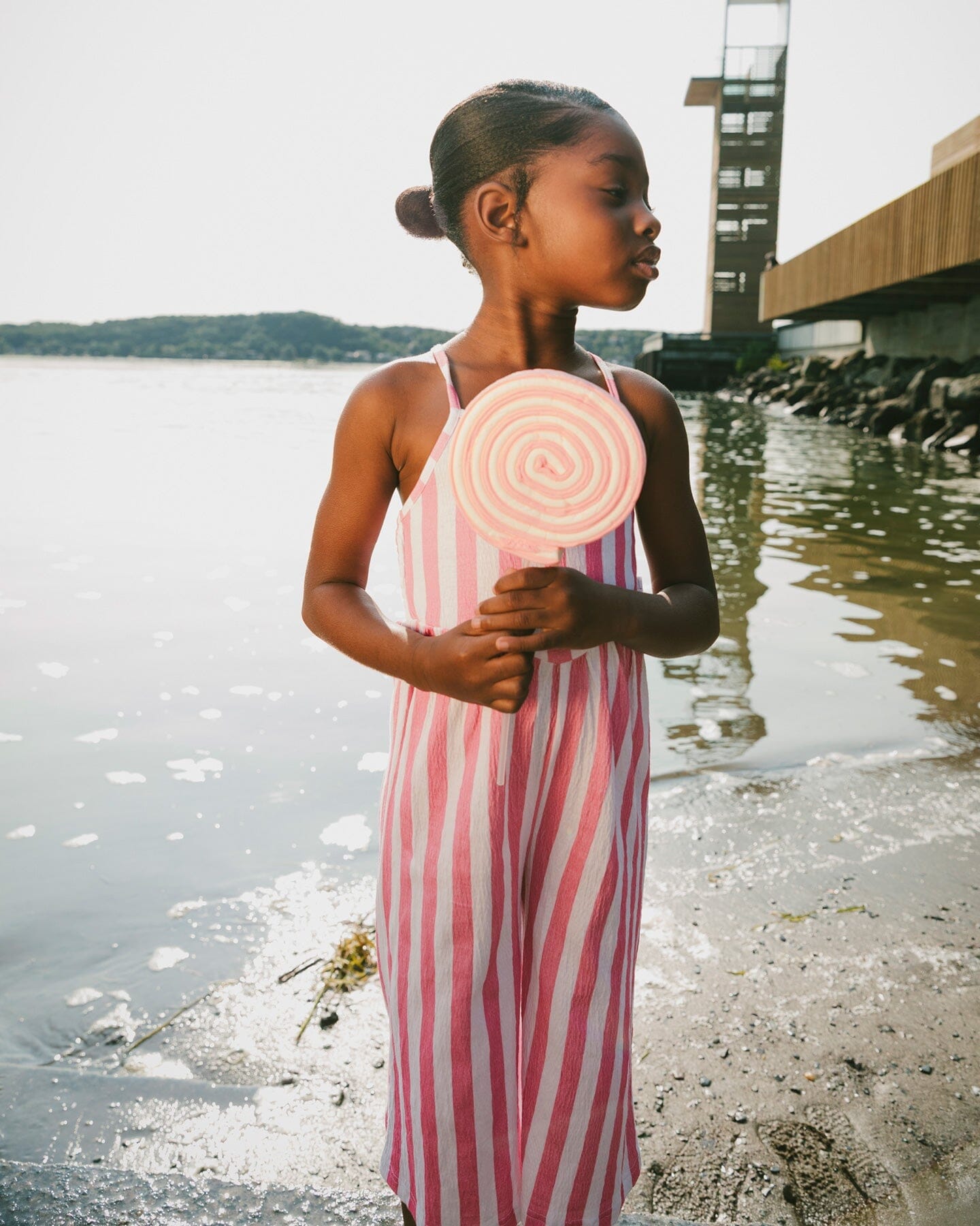 Crinkle Jersey Jumpsuit White And Pink Stripes - Image 3