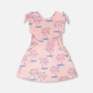 French Terry Dress Light Pink Palm Print - Image 5