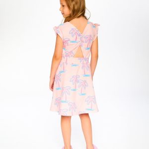 French Terry Dress Light Pink Palm Print - Image 2