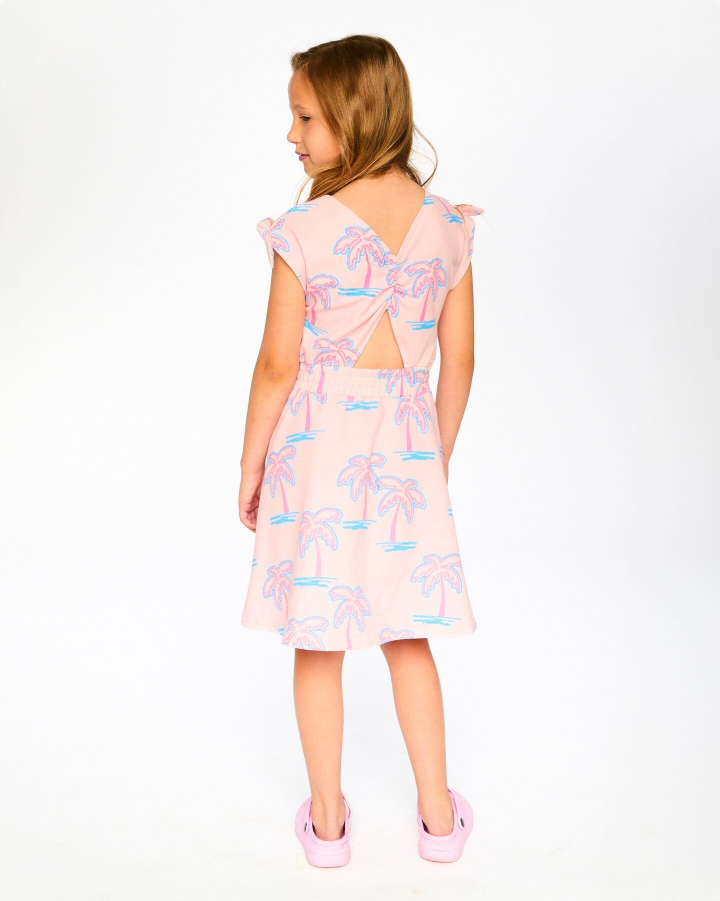 French Terry Dress Light Pink Palm Print - Image 2