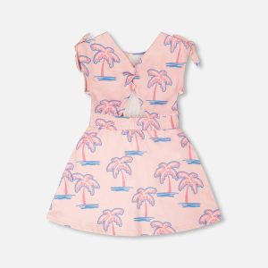 French Terry Dress Light Pink Palm Print - Image 3