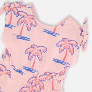 French Terry Dress Light Pink Palm Print - Image 4