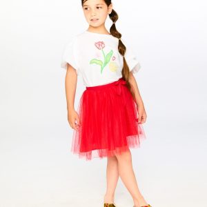 Mesh And Eyelet Skirt Red - Image 2