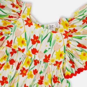 Viscose Dress White Daffodil Print - Image 5