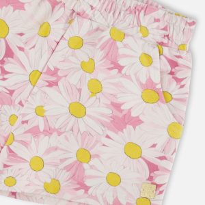 French Terry Shorts Pink Printed Daisies - Image 5