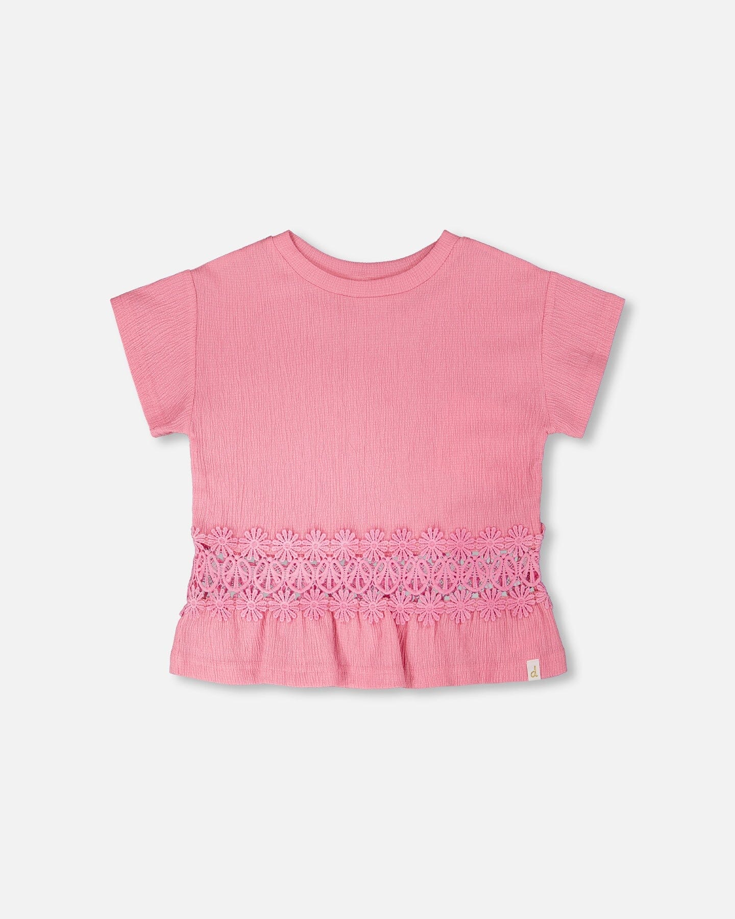 Crinkle Jersey Long T-Shirt With Crochet Insert Pink - Image 7