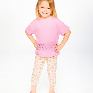 Crinkle Jersey Long T-Shirt With Crochet Insert Pink - Image 2