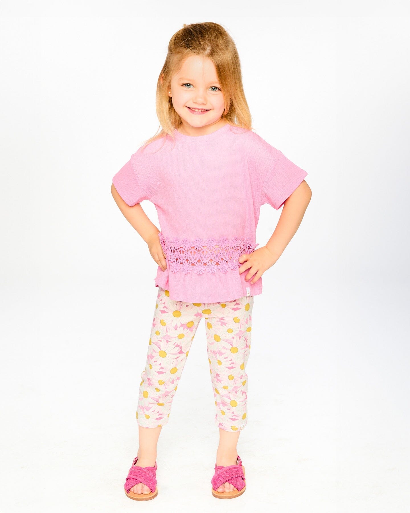 Crinkle Jersey Long T-Shirt With Crochet Insert Pink - Image 2