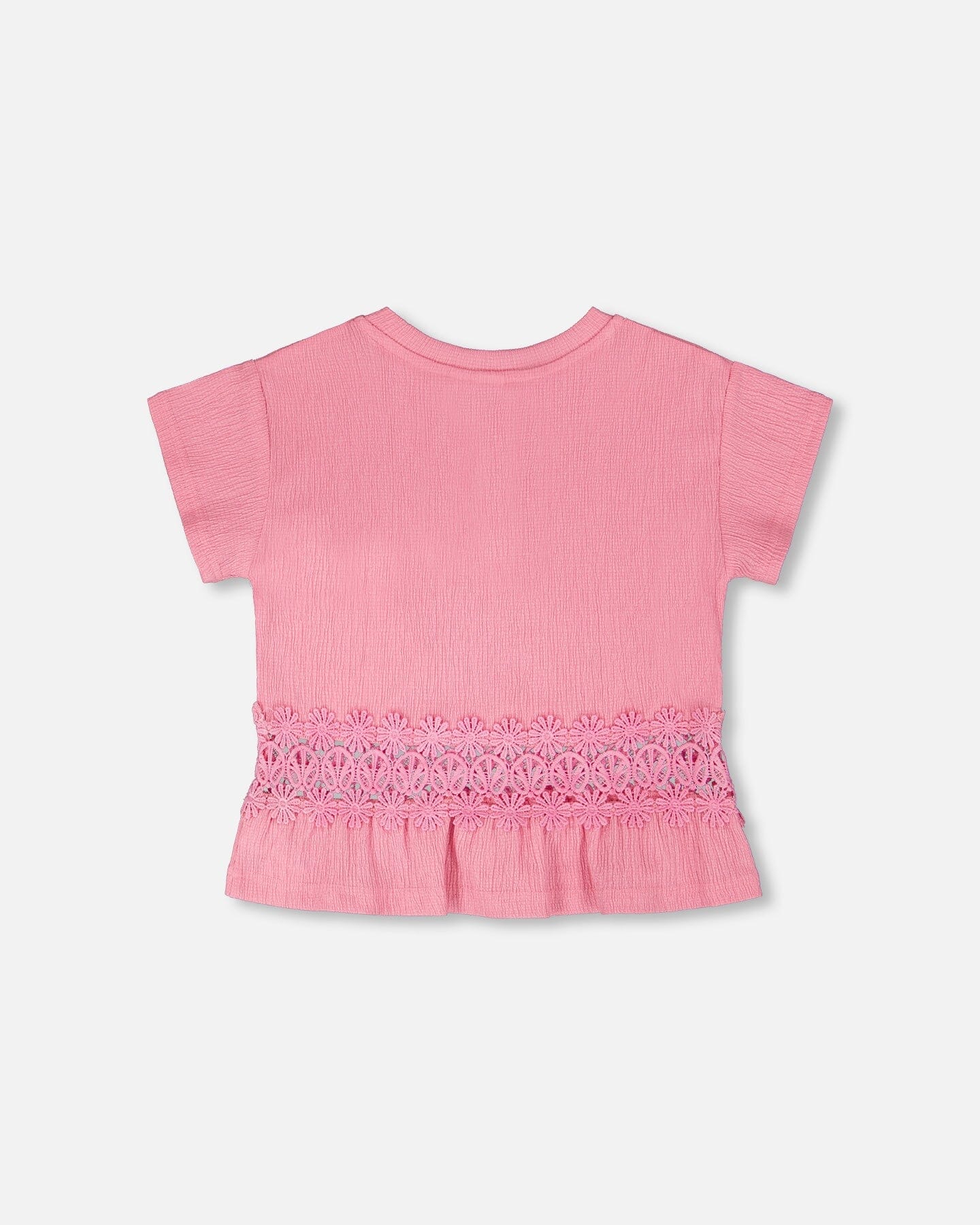 Crinkle Jersey Long T-Shirt With Crochet Insert Pink - Image 3