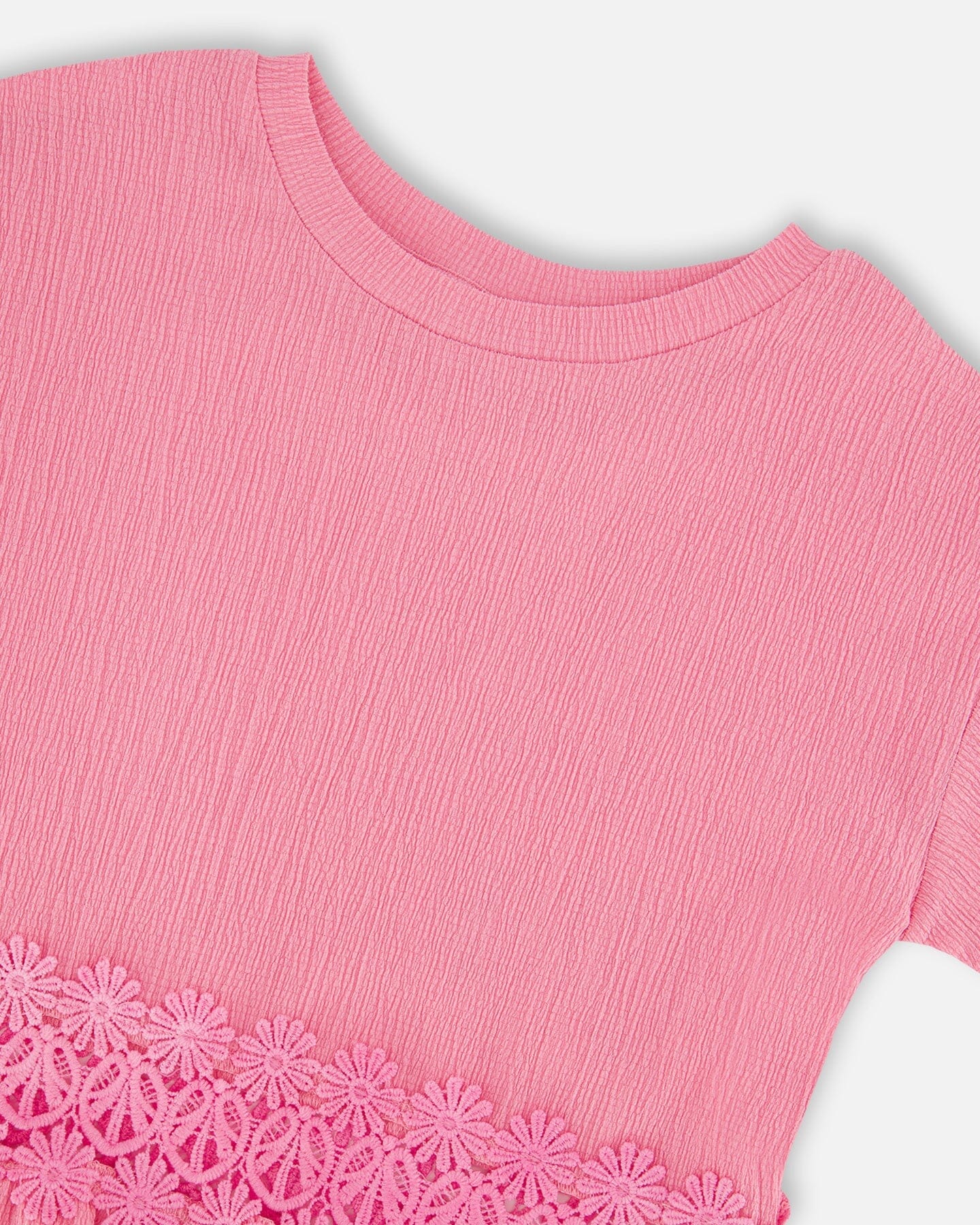 Crinkle Jersey Long T-Shirt With Crochet Insert Pink - Image 4