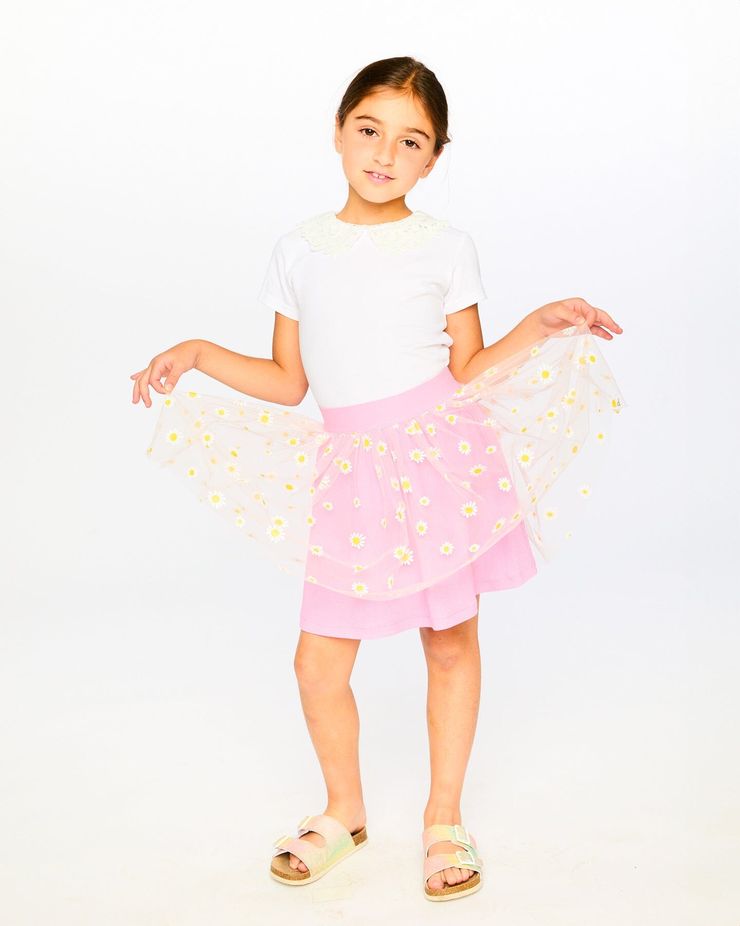 Mesh And Crinkle Jersey Skirt Pink - Image 2