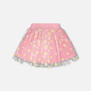 Mesh And Crinkle Jersey Skirt Pink - Image 3