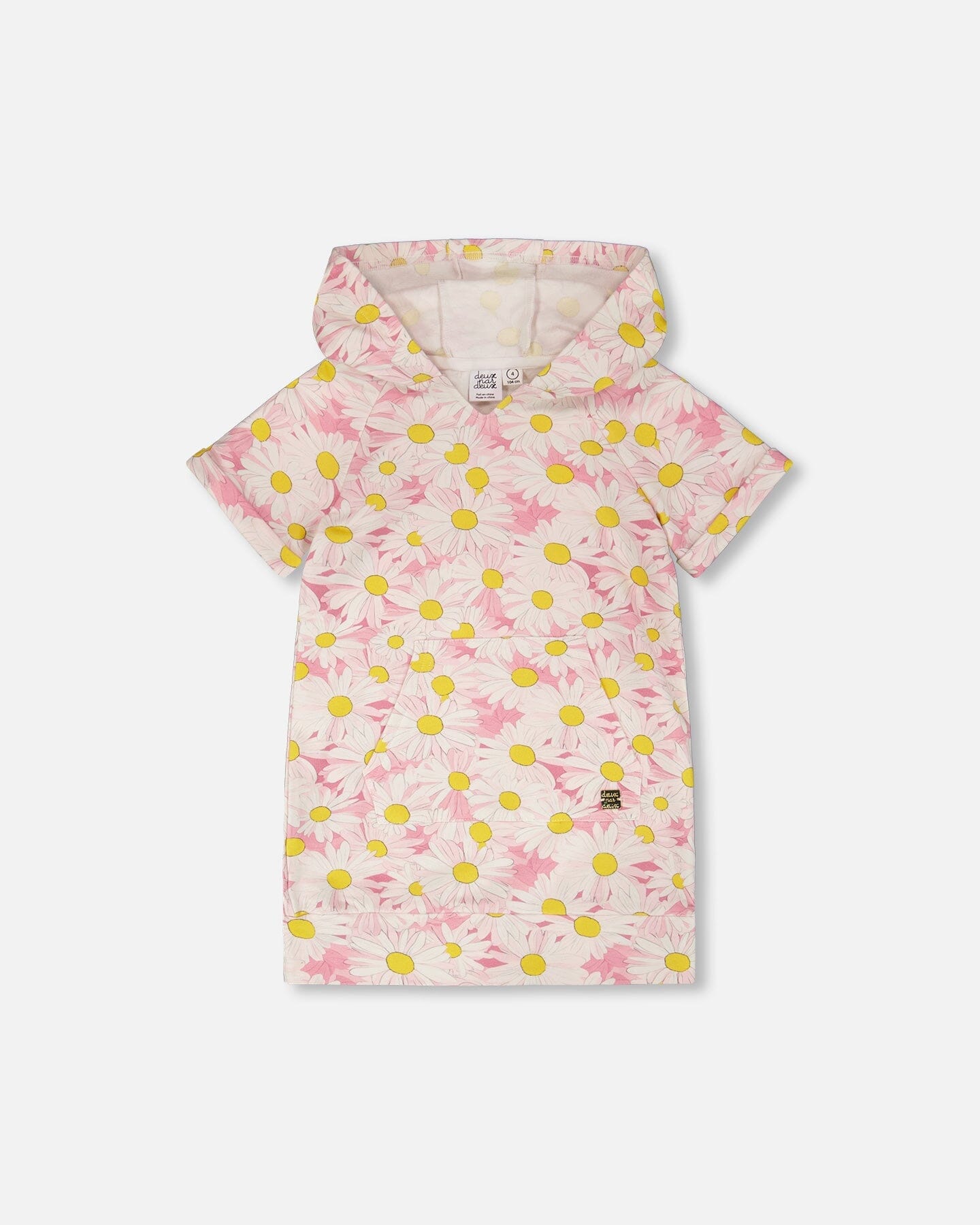French Terry Hooded Dress Pink Printed Daisies - Image 9