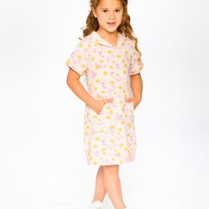 French Terry Hooded Dress Pink Printed Daisies - Image 2