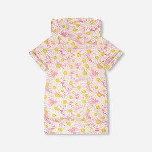 French Terry Hooded Dress Pink Printed Daisies - Image 3
