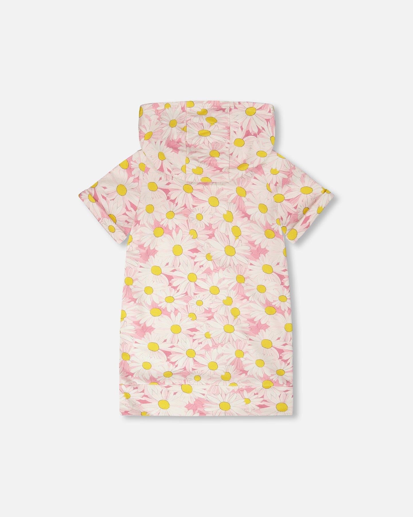 French Terry Hooded Dress Pink Printed Daisies - Image 3