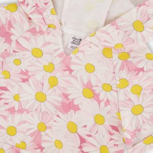 French Terry Hooded Dress Pink Printed Daisies - Image 4