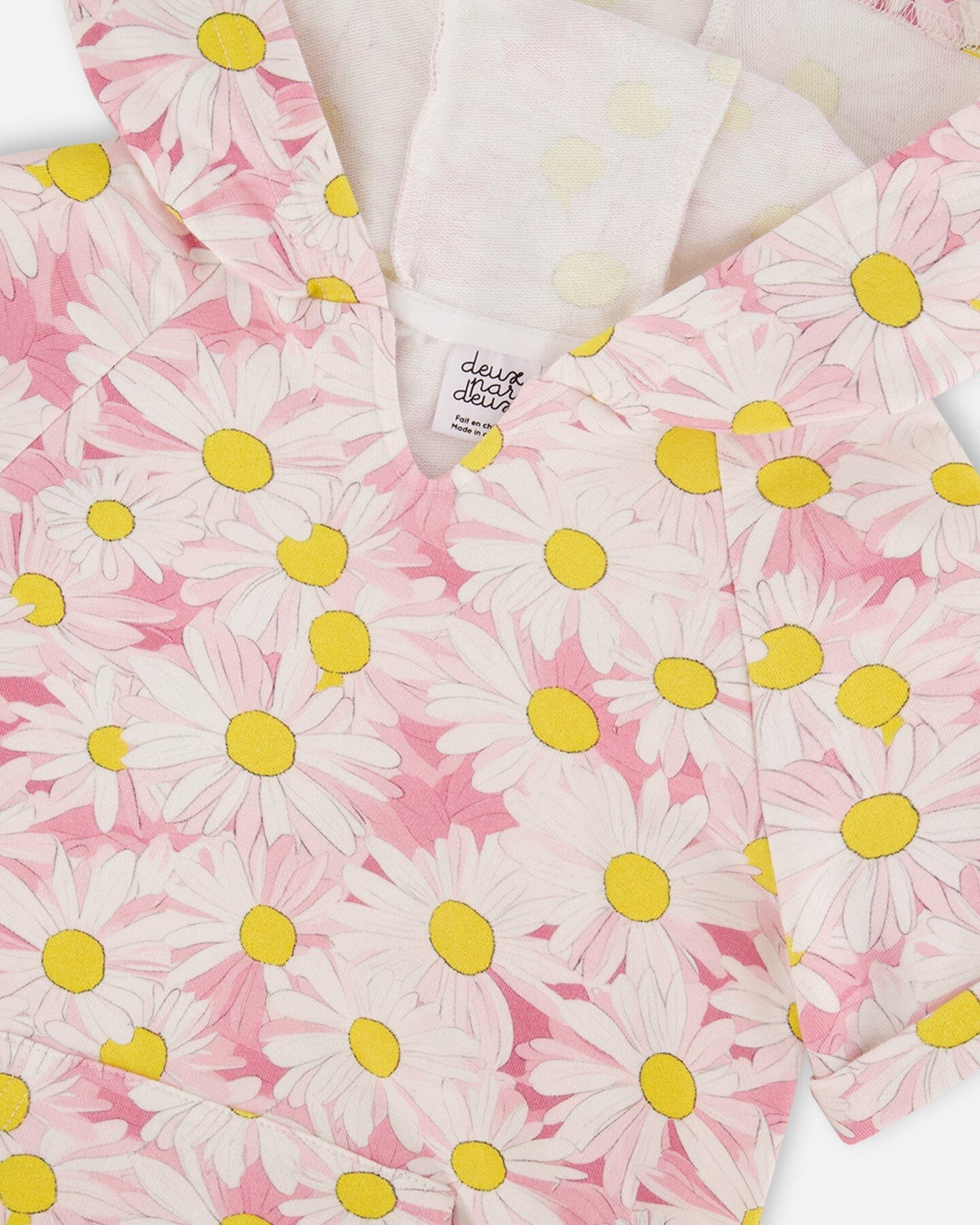 French Terry Hooded Dress Pink Printed Daisies - Image 4