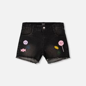 Black Denim Shorts With Embroidery - Image 5