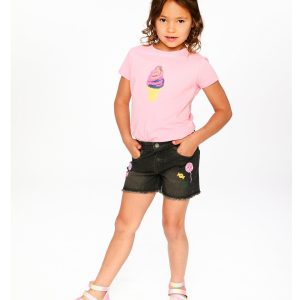 Alternative view of Black Denim Shorts With Embroidery