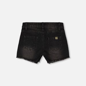 Black Denim Shorts With Embroidery - Image 3