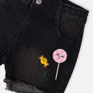 Black Denim Shorts With Embroidery - Image 4