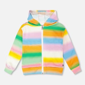 Printed French Terry Zip Front Hoodie Multicolored