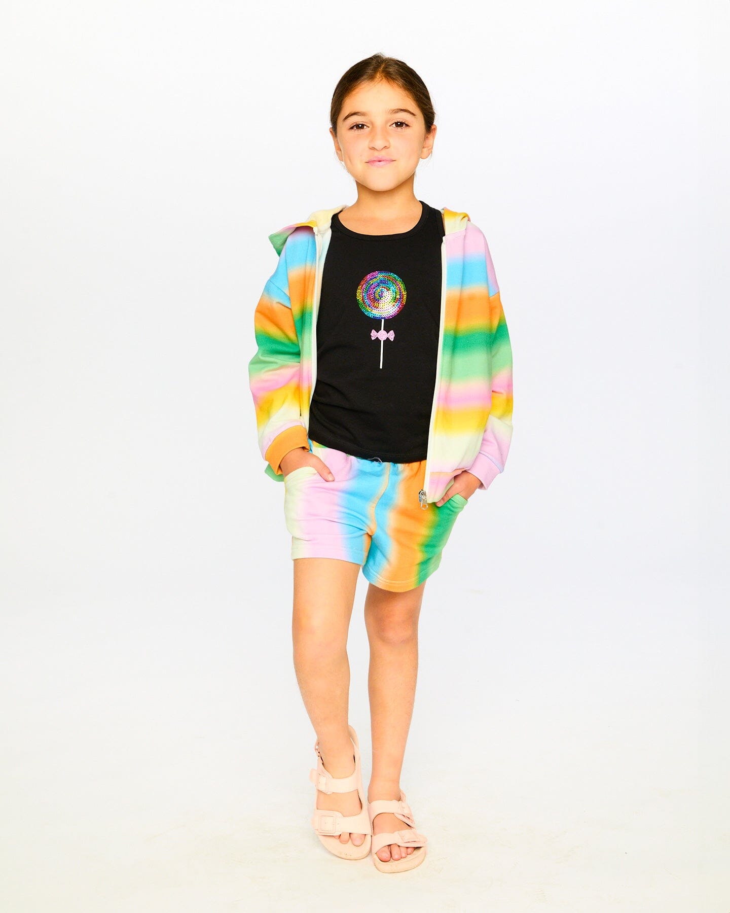 Printed French Terry Zip Front Hoodie Multicolored - Image 2