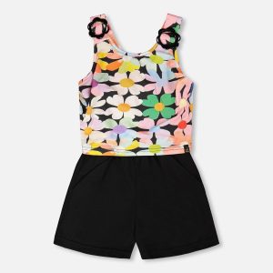 Sleeveless Jersey Jumpsuit Black Printed Flowers - Image 11