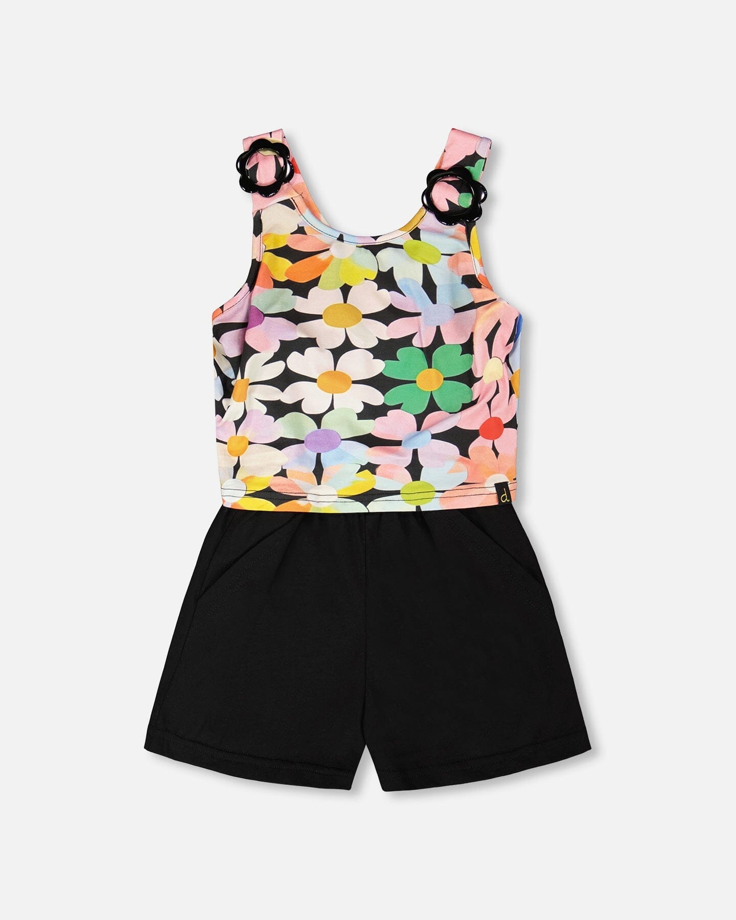 Sleeveless Jersey Jumpsuit Black Printed Flowers - Image 13