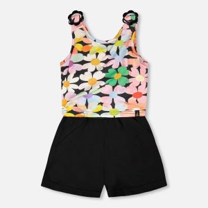 Sleeveless Jersey Jumpsuit Black Printed Flowers - Image 3