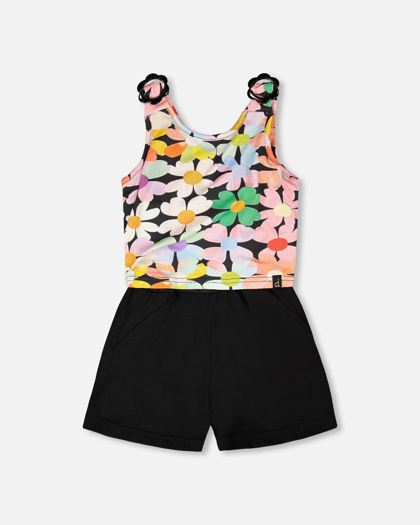 Sleeveless Jersey Jumpsuit Black Printed Flowers - Image 3