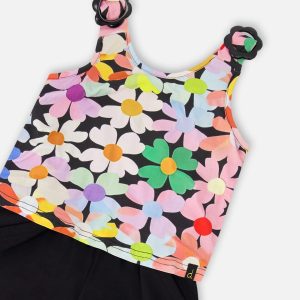 Sleeveless Jersey Jumpsuit Black Printed Flowers - Image 4