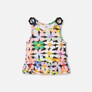 Jersey Tank Top Black Printed Flowers
