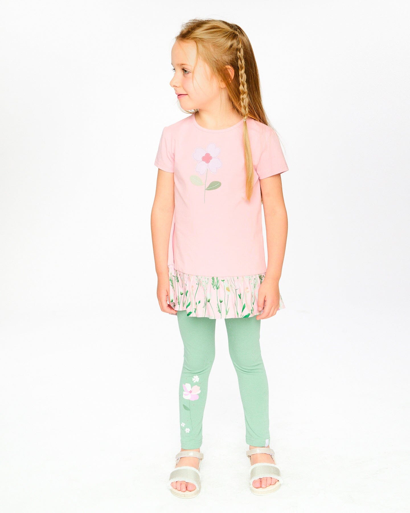 Organic Cotton Bi-Material Tunic With Ruffle Dusty Pink - Image 2