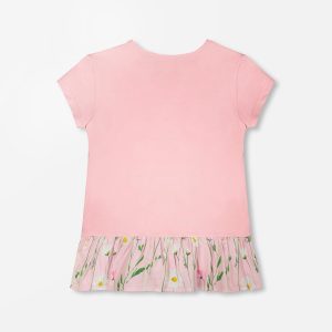 Organic Cotton Bi-Material Tunic With Ruffle Dusty Pink - Image 3