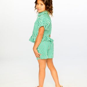 Alternative view of Short Sleeve Striped Button Down Shirt Green