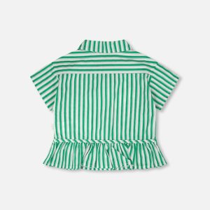 Short Sleeve Striped Button Down Shirt Green - Image 3