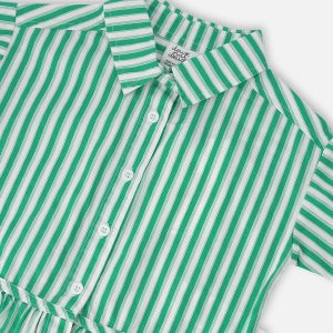 Short Sleeve Striped Button Down Shirt Green - Image 4