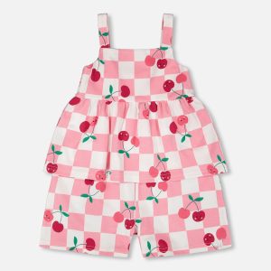 Organic Cotton Jersey Romper Pink Printed Cherries - Image 13